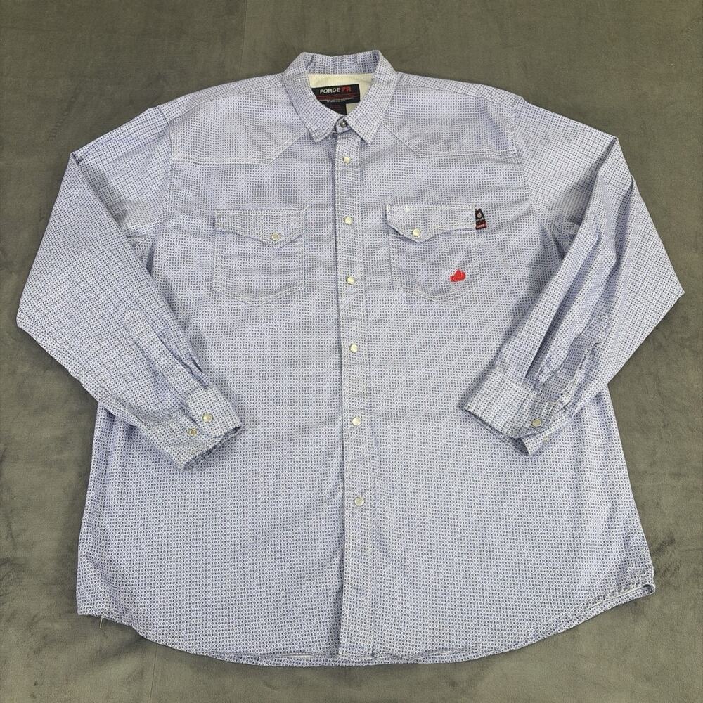 Forge FR Flame Resistant Work Shirt Mens XXL NFPA 2112 CAT 2 Blue Print Western